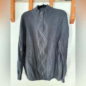 Perry Ellis Charcoal Diamond Pattern Zip-Up Sweater